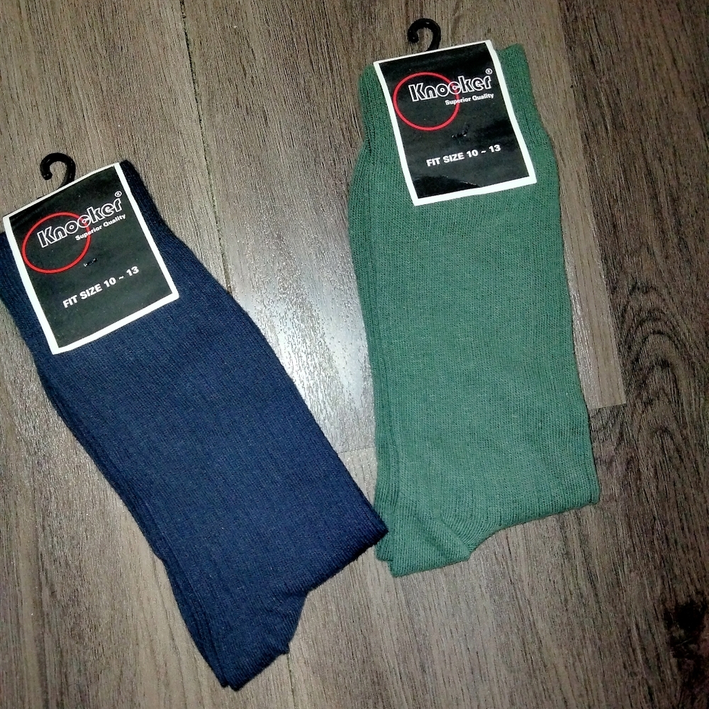 Men's Knockers Dress socks, (1) Green pair and (1) Blue Pair Size 10-13